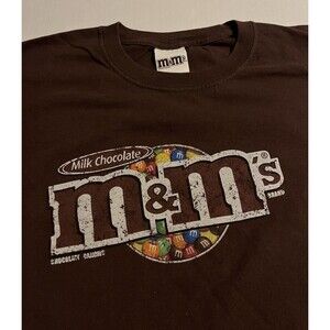 Vintage 2009 M&M’s Chocolate Candy Mars Y2K Logo SS T-Shirt XL Brown OFFICIAL